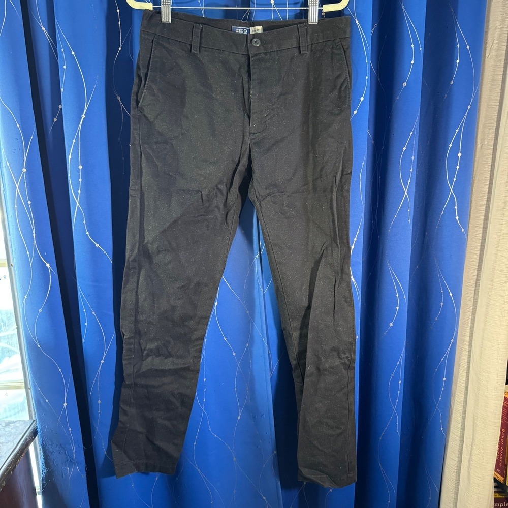 IZOD American Chino Slim Fit Pants Black Men Size 30x32 Khaki Trousers